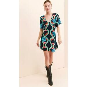 KINGA CSILLA Lopez Tulip Mini Dress Women's Size Small NWT Black Pink Blue Funky